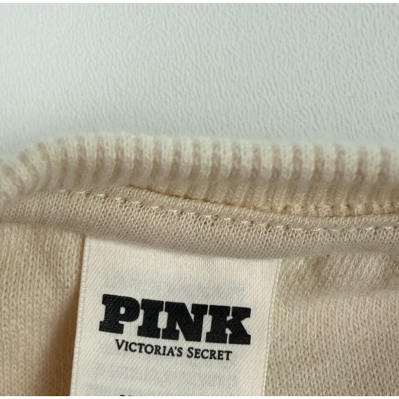 Victoria's Secret PINK Long Sleeve Fleece Crew Neck Ivory Sweatshirt  Size L - Picture 6 of 10